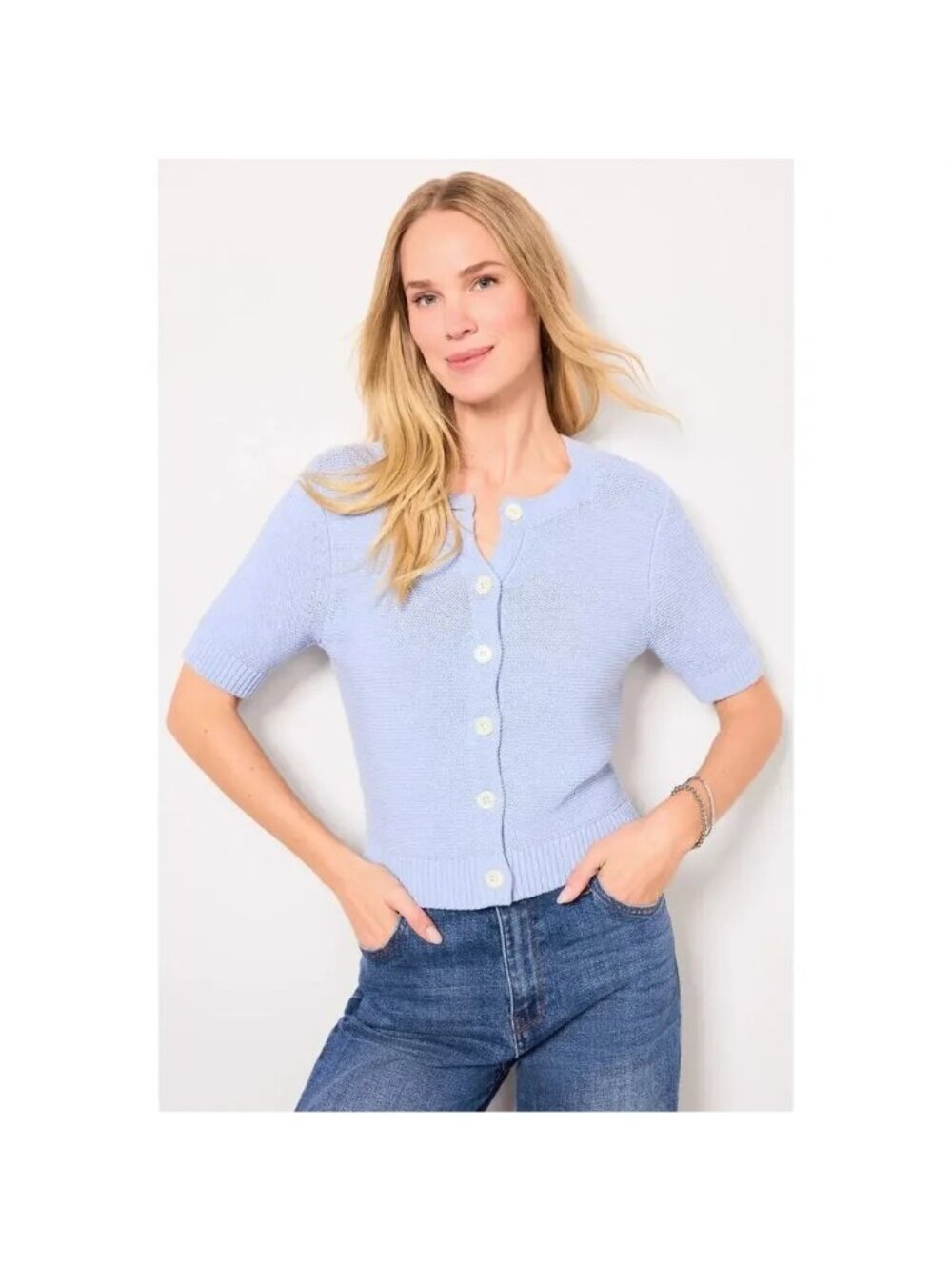 Alex Mill Elle Button Cardigan Linen Cotton, Blue Medium